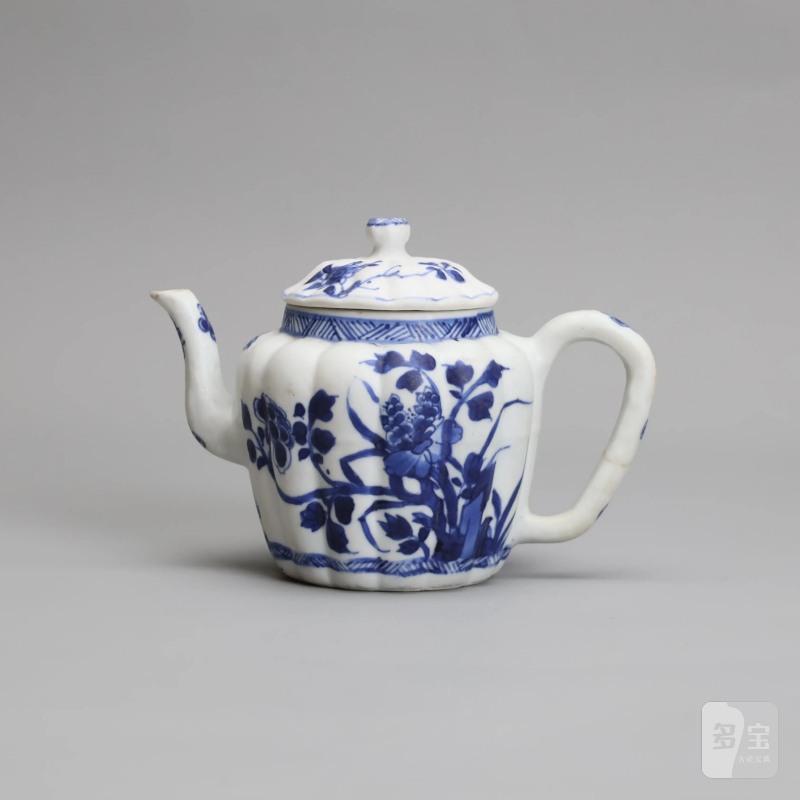 清代青花花卉纹茶壶-多宝古瓷宝典